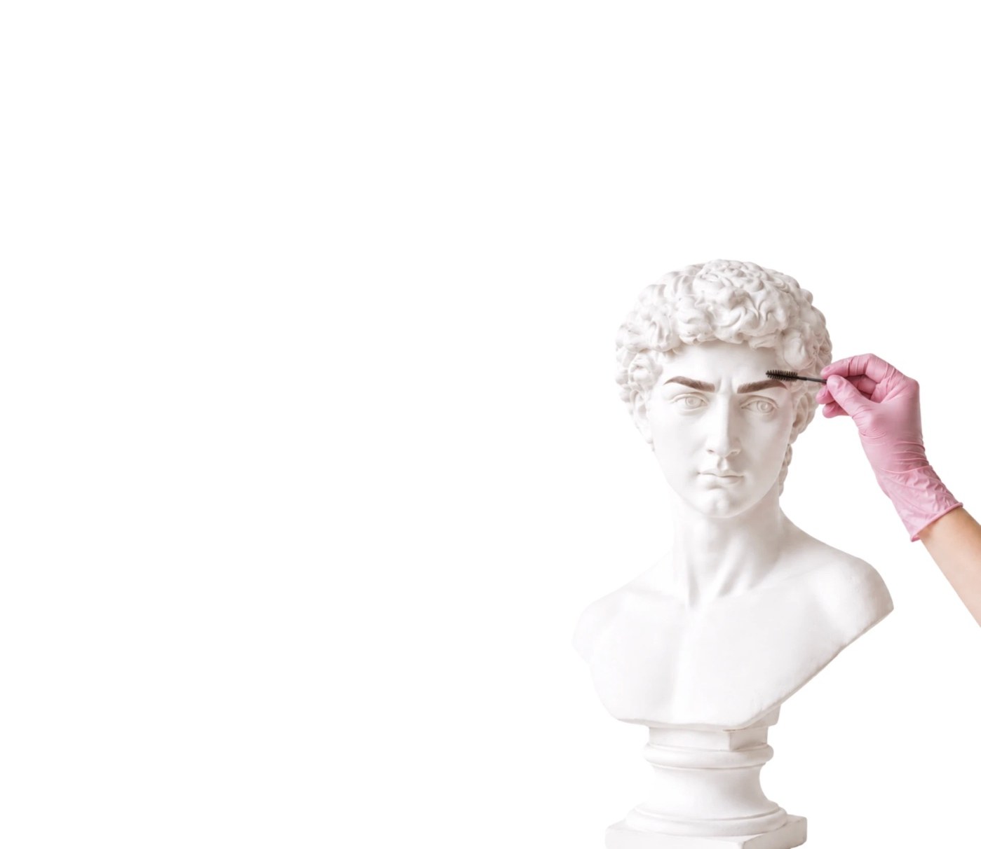 Classical statue having its brows brushed into shape